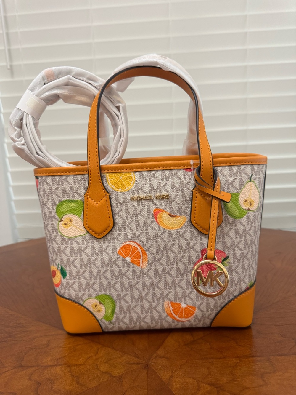 Michael Kors Orange Trim Fruit Print small Tote